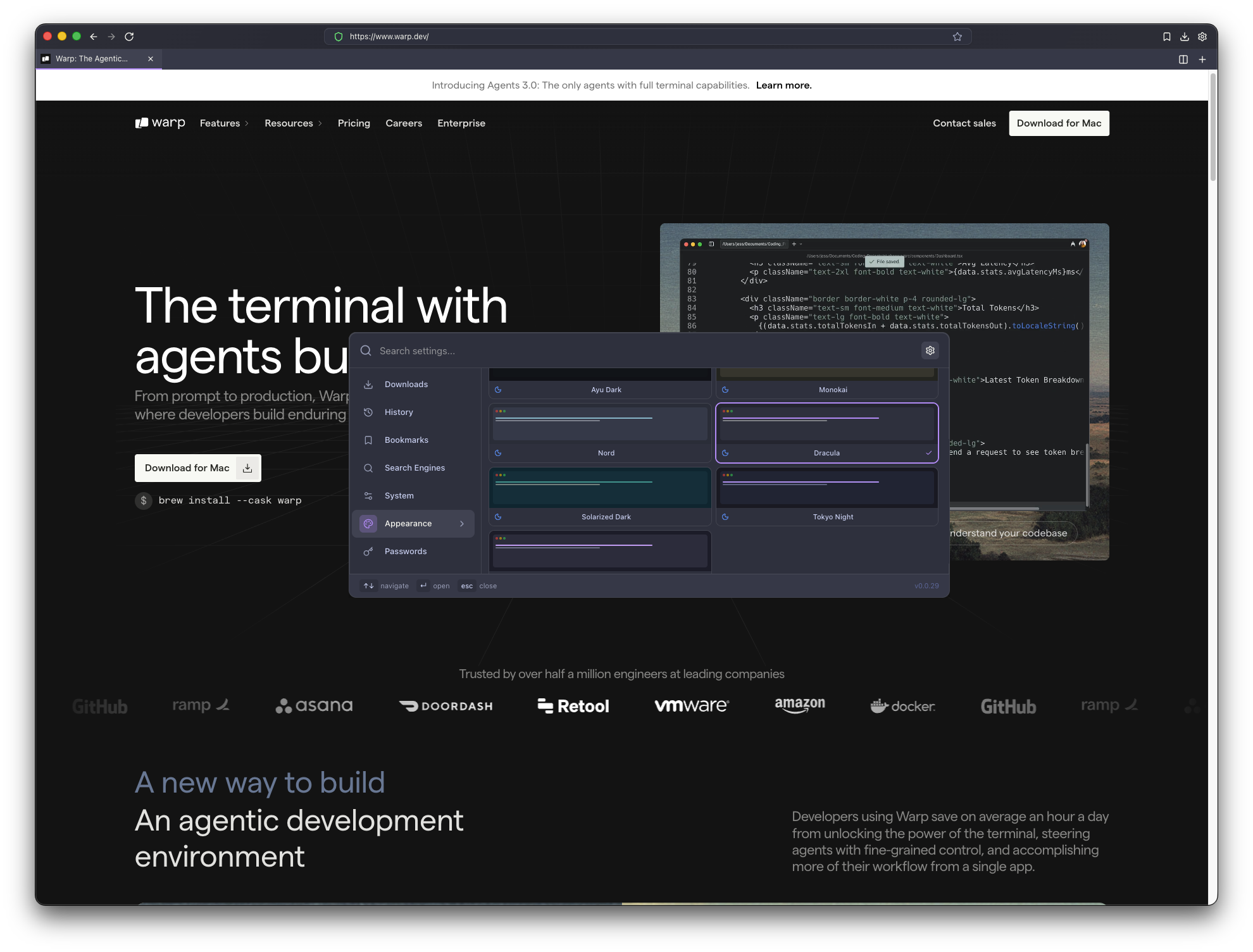 Theme selector showing different color schemes